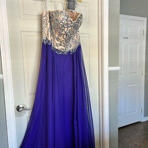 Mac Duggal Royal Purple Strapless Evening Gown with Embellished Bodice